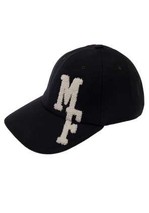 Moncler Genius Black Baseball Cap With Terrycloth Logo Patch And Floreal Patch In Wool Blend Man