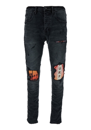 Purple Brand Black Skinny Jeans With Purple Print And Rips In Denim Man