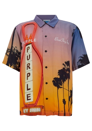 Purple Brand Multicolor Bowling Shirt With Blue Sky Inn Print In Viscose Man