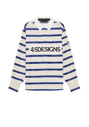4SDESIGNS Rugby Shirt in Off White & Navy - Cream. Size L (also in M, XL/1X).