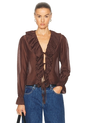 BODE Heartwood Flounce Blouse in Brown - Brown. Size L (also in M, XS).