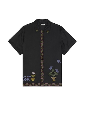 BODE Garden Sampler Short Sleeve Shirt in Black Multi - Black. Size L (also in M, S, XL/1X).