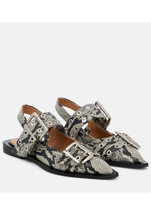 Ganni Printed faux-leather ballet flats