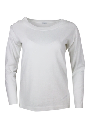 Malo Crew-Neck, Long-Sleeved Shirt In Cotton Thread With Buttons On The Shoulder