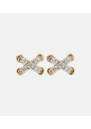 Stone and Strand Diamond Cross Stitch 14kt gold stud earrings with white diamonds