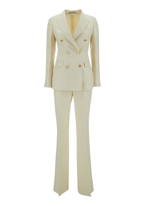Tagliatore Beige Double-Breasted Suit With Golden Buttons In Linen Woman
