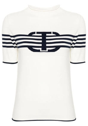 Twinset Short Sleeves High Neck Striped Sweater With Logo