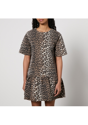 Ganni Leopard-Print Denim Mini Dress - EU 36/UK 8