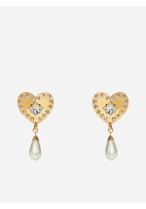 Alessandra Rich Heart Crystals And Pearl Earrings