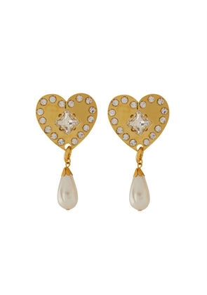 Alessandra Rich Metal Heart Earrings With Crystals
