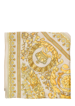 Versace Yellow And White Scarf With Barocco Print And Medusa Detail In Silk Man