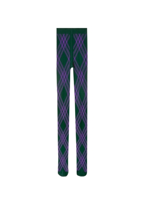 Burberry Black And Violet Thights With Argyle Motif In Wool Blend Woman