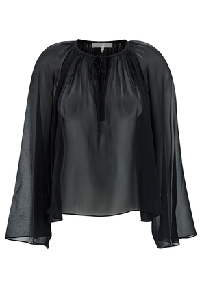 Frame Black Blouse With V Neckline In Semi-Sheer Silk Woman
