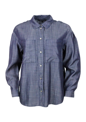 Armani Collezioni Lightweight Long-Sleeved Denim Shirt With Chest Pockets And Button Closure