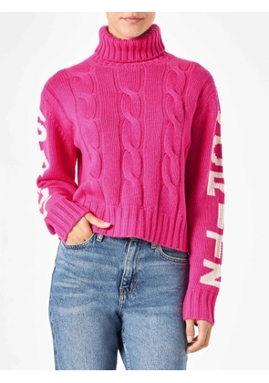 Mc2 Saint Barth Woman Fluo Pink Turtleneck Braided Sweater