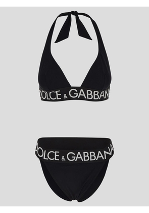 Dolce & Gabbana Halterneck Tie Fastened Logo-Band Bikini Set