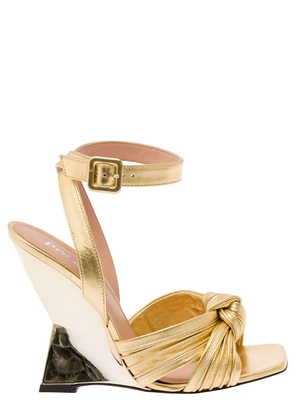 Pollini Gold-Tone Wedge With Knot Detail In Laminated Fabric Woman