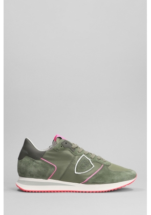 Philippe Model Trpx Low Sneakers In Green Suede And Fabric