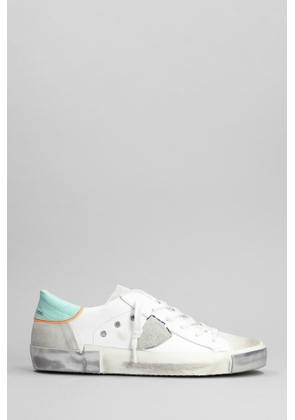 Philippe Model Prsx Low Sneakers In White Suede And Leather