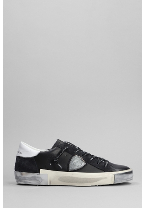 Philippe Model Prsx Low Sneakers In Black Suede And Leather