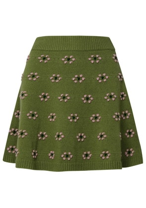 Kenzo Green Wool Mini Skirt