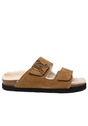 Palm Angels Comfy Slippers In Beige Suede