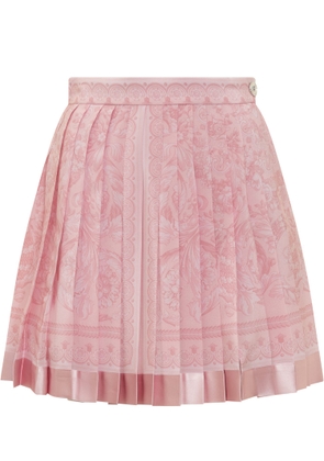 Versace Pleated Silk Miniskirt With Baroque Print