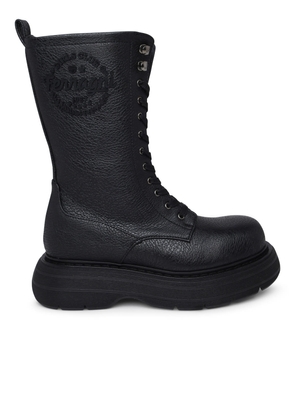 Chiara Ferragni Ghirls Black Hammered Leather Amphibious Boots