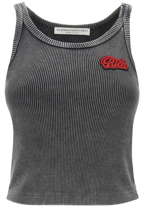 Alessandra Rich Ribbed Tank Top With Logo Patch