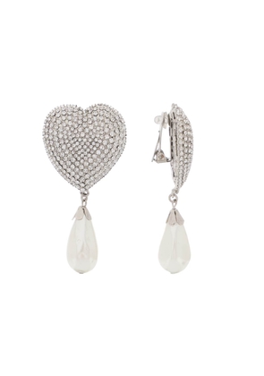 Alessandra Rich Heart Crystal Earrings With Pearls