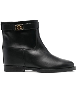 Via Roma 15 Black Calf Leather Ankle Boots