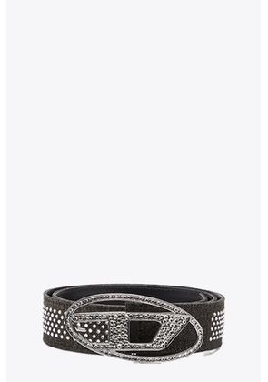 Diesel Oval D Logo B-1Dr Strass Black Denim And Leather Belt With Crystals - B-1Dr Strass