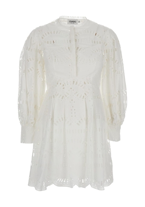 Charo Ruiz White Sangallo Lace Short Franca Dress In Cotton Blend Woman