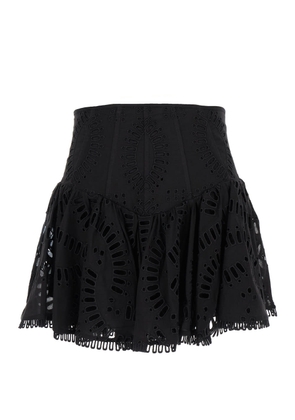 Charo Ruiz Black High Waisted Favik Miniskirt With Embroidery In Cotton Blend Woman