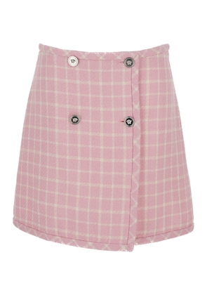 Versace Pink Check-Pattern Skirt In Tweed Woman