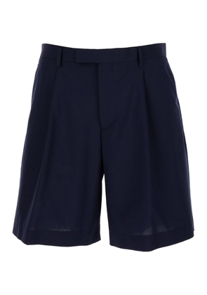 Lardini Blue Sartorial Bermuda Shorts With Pleated Details In Wool & Cotton Blend Man