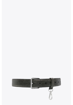 Mm6 Maison Margiela Cintura Distressed Black Leather Belt With Snap-Hook