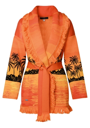 Alanui Kerala Sunset Orange Wool Blend Cardigan