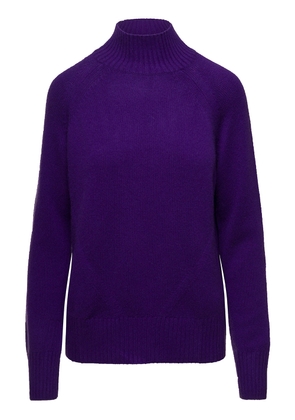 Allude Violet Mockneck Sweater With Ribbed Trim In Cashmere Woman