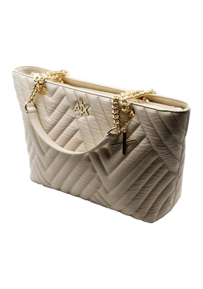 Armani Collezioni Eco-Leather Matelassé Shopping Bag With Zip Closure And Chain Handles, Size 31X27X12