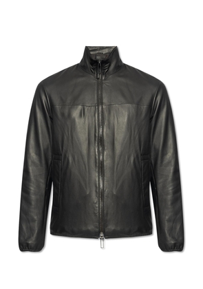 Emporio Armani Leather Jacket With Stand-Up Collar