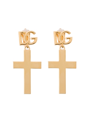 Dolce & Gabbana Gold Tone Earrings With Cross Pendant In Brass Woman
