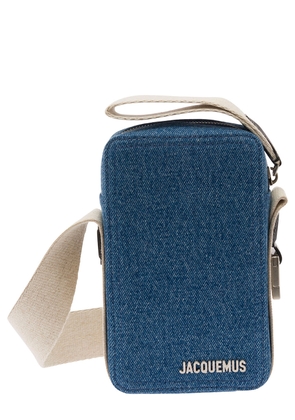 Jacquemus La Cuerda Vertical Blue Shoulder Bag With Front Logo In Leather Man