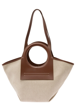 Hereu Cala S White And Brown Handbag With Leather Handles In Canvas Woman