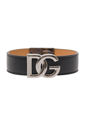 Dolce & Gabbana Black Bracelet With Dg Logo In Leather Man