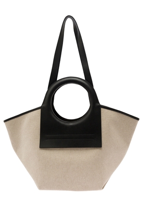 Hereu Cala S White And Black Handbag With Leather Handles In Canvas Woman