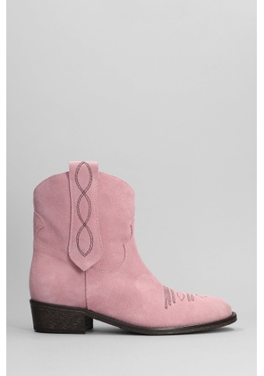 Via Roma 15 Texan Ankle Boots In Rose-Pink Suede