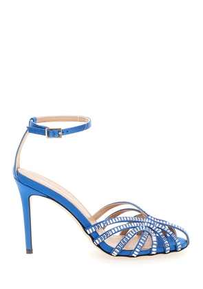 Semicouture Light Blue Sandals With Baguette Rhinestones In Satin Woman
