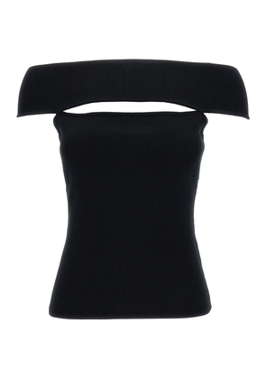 Federica Tosi Black Off-Shoulder Top With Cut-Out In Ribbed Viscose Blend Woman