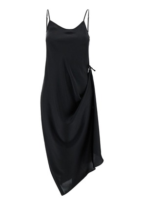 Low Classic Black Midi Slip Dress With Drawstring In Light-Weight Fabric Woman